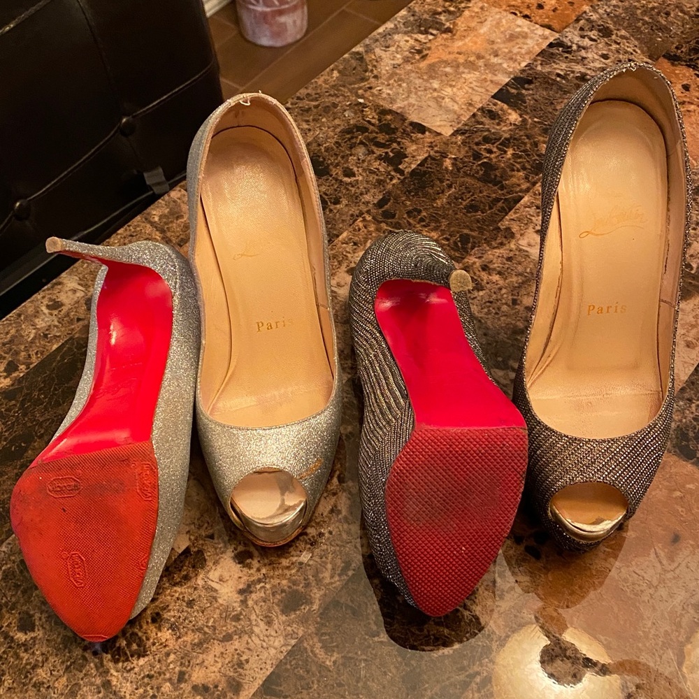 2 pair of size 5 red sole peep toe Christian Louboutin heels - project shoes!